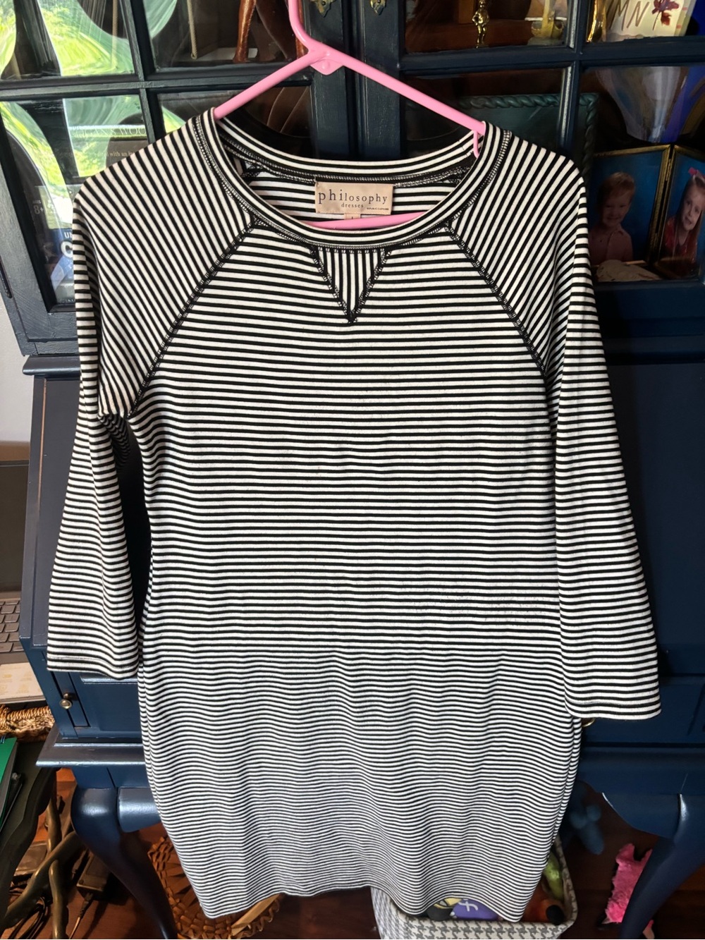 Philosophy Black & White Striped Crewneck Dress
